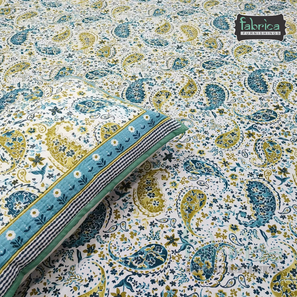 Sapphire Ethnic Printed Pure Cotton Kingsize Bed Sheets With Quilted Pillow Cover