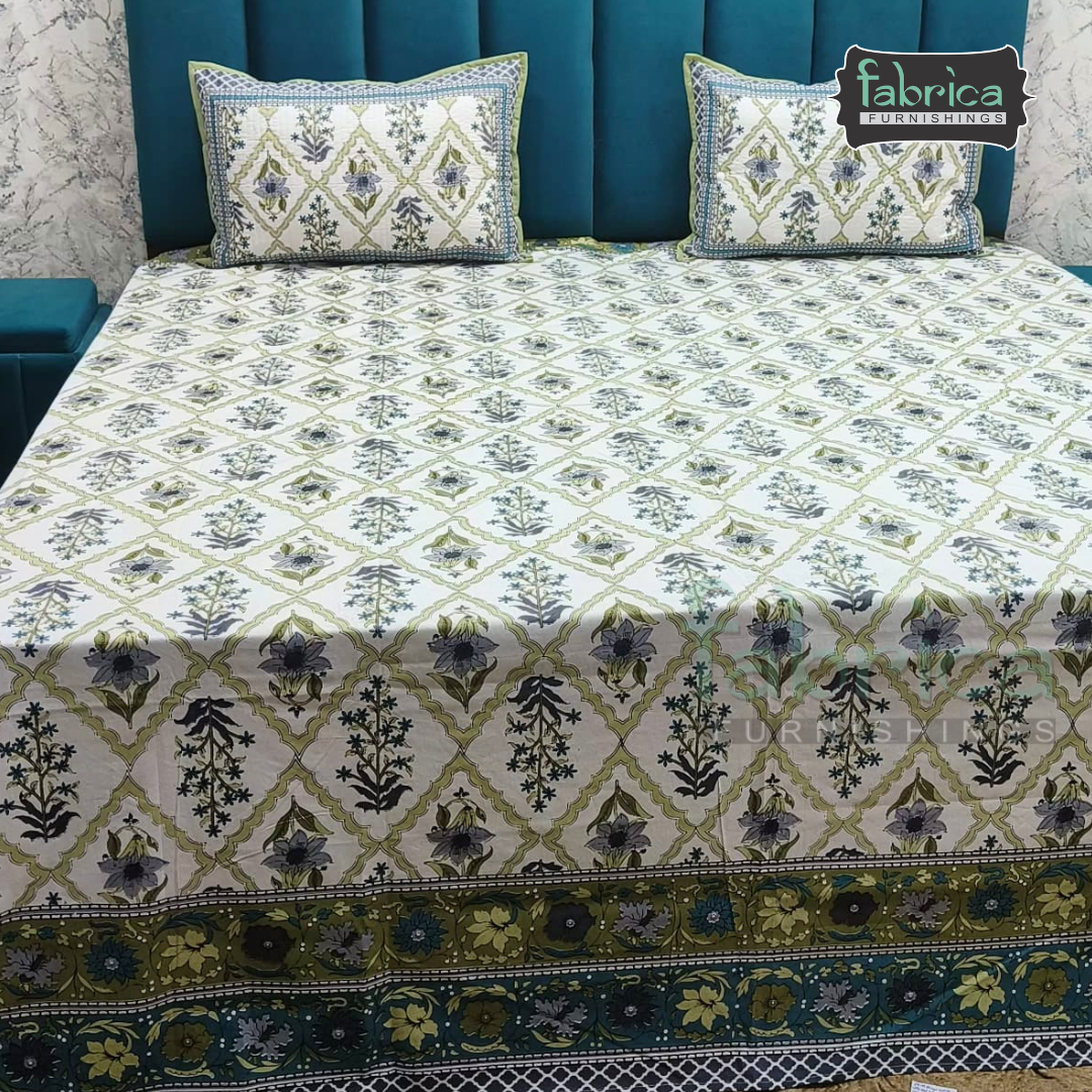 Sapphire Ethnic Printed Pure Cotton Kingsize Bed Sheets With Quilted Pillow Cover
