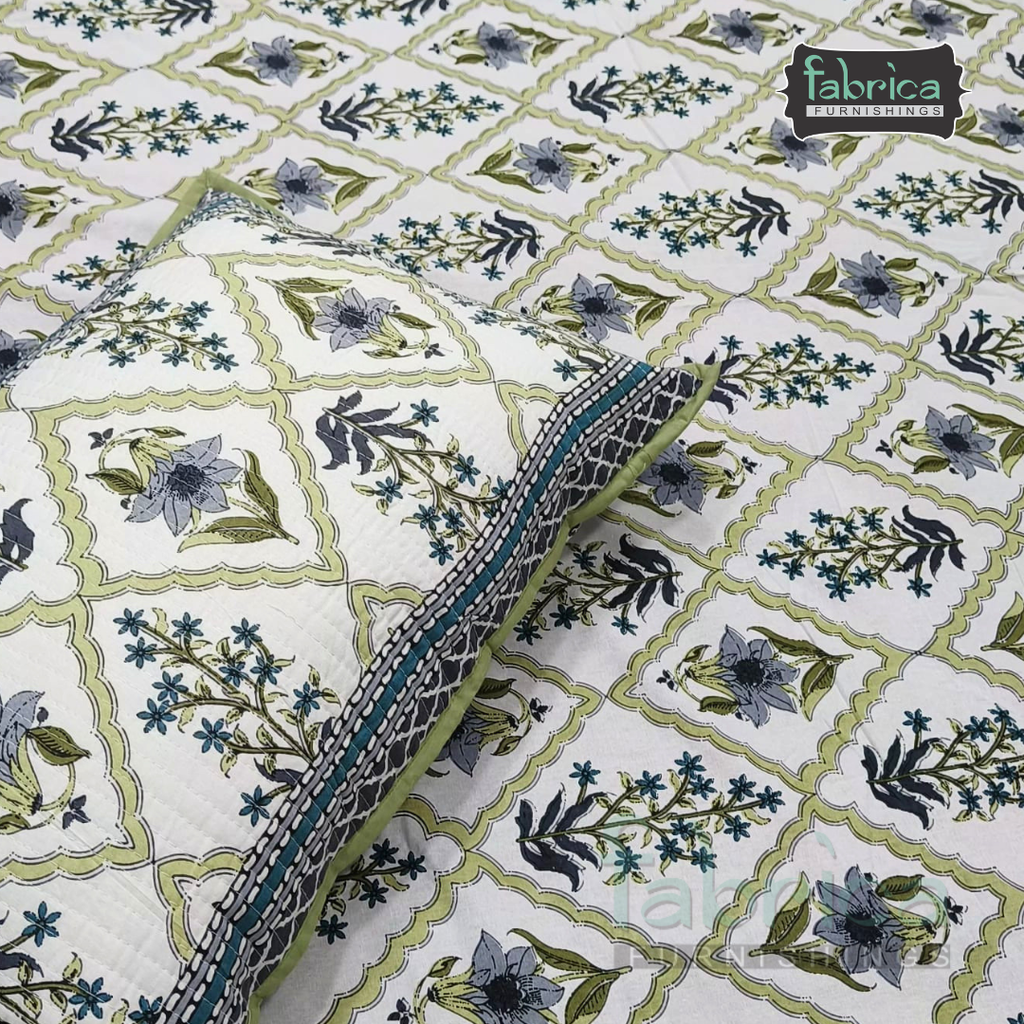 Sapphire Ethnic Printed Pure Cotton Kingsize Bed Sheets With Quilted Pillow Cover
