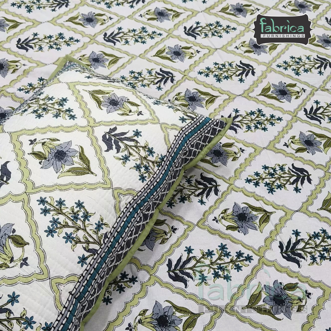 Sapphire Ethnic Printed Pure Cotton Kingsize Bed Sheets With Quilted Pillow Cover