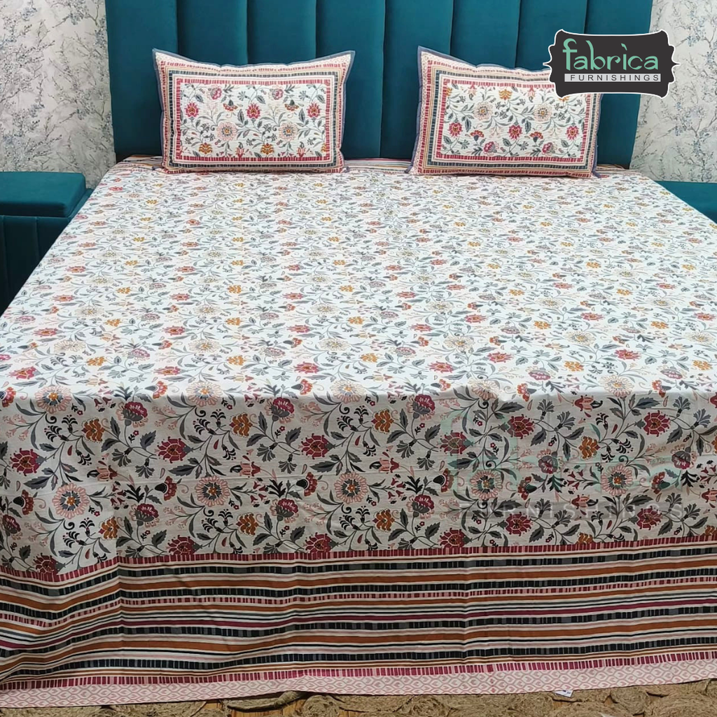 Sapphire Ethnic Printed Pure Cotton Kingsize Bed Sheets With Quilted Pillow Cover