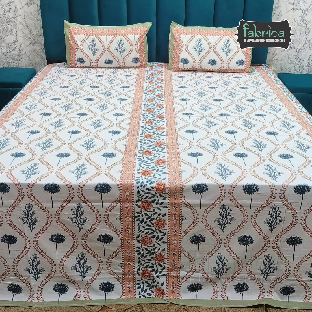 Gulnaar Printed Pure Cotton king size Bedsheet Set
