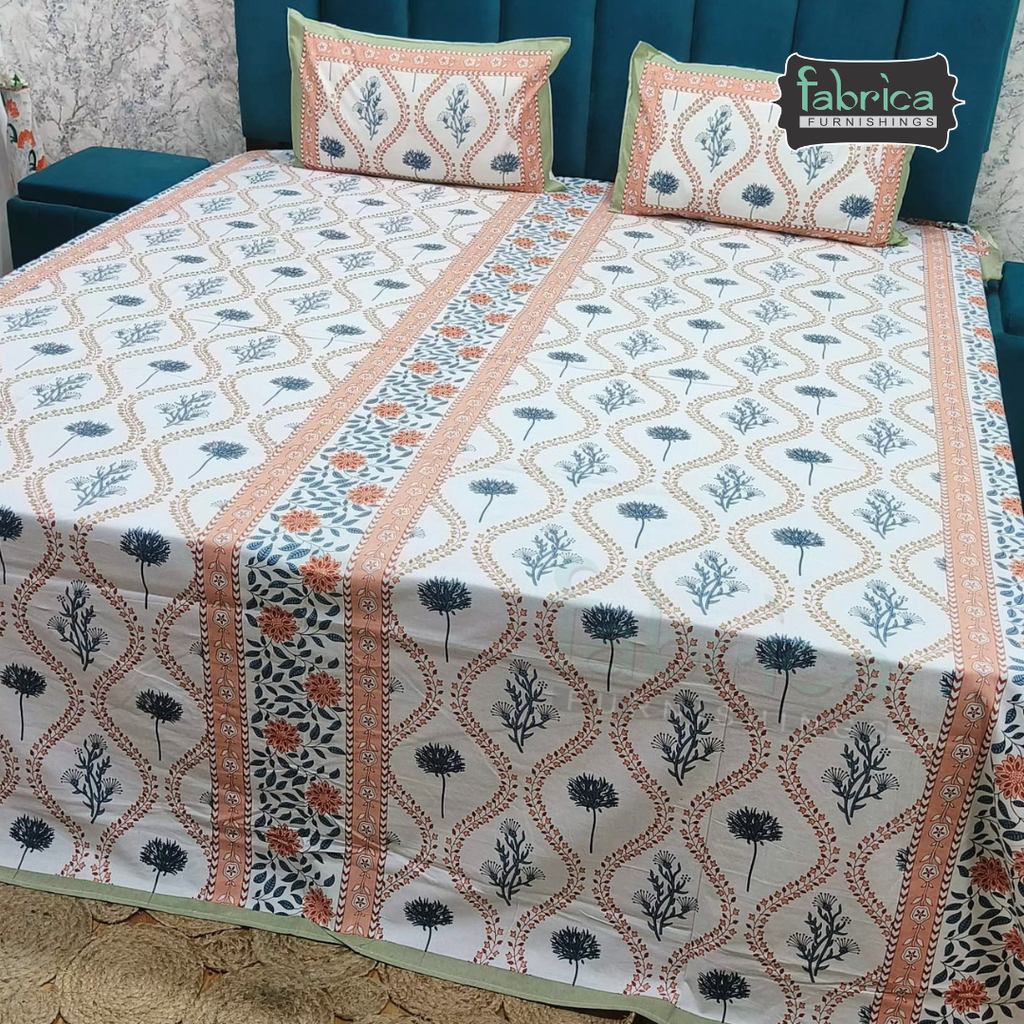 Gulnaar Printed Pure Cotton king size Bedsheet Set