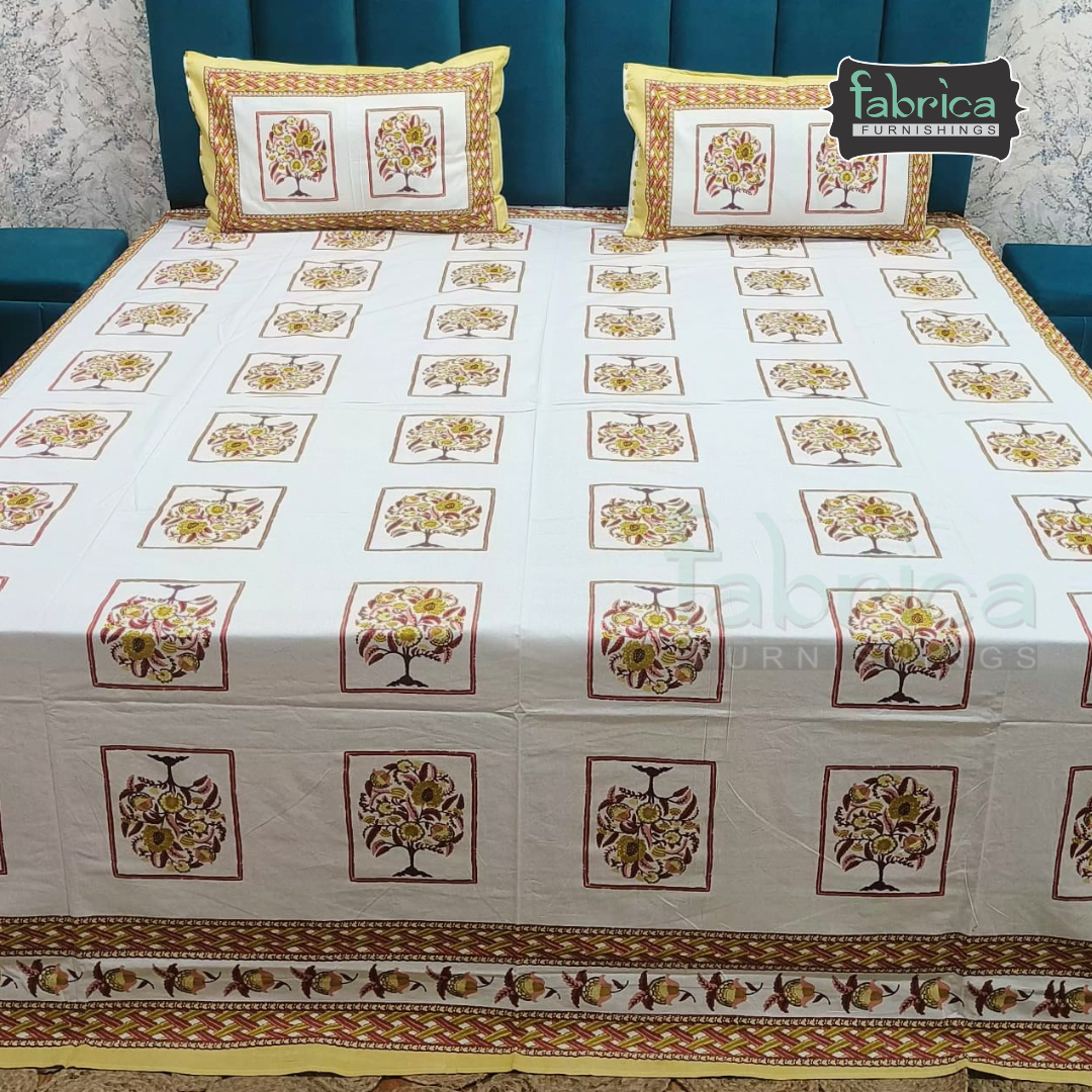 Gulnaar Double Bed Pure Cotton Printed Bedsheet Set