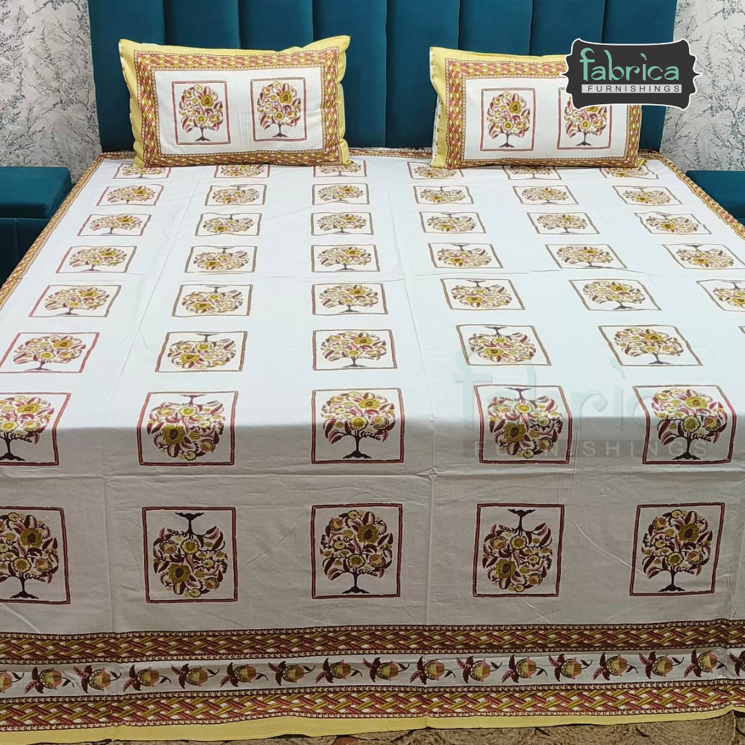 Gulnaar Double Bed Pure Cotton Printed Bedsheet Set