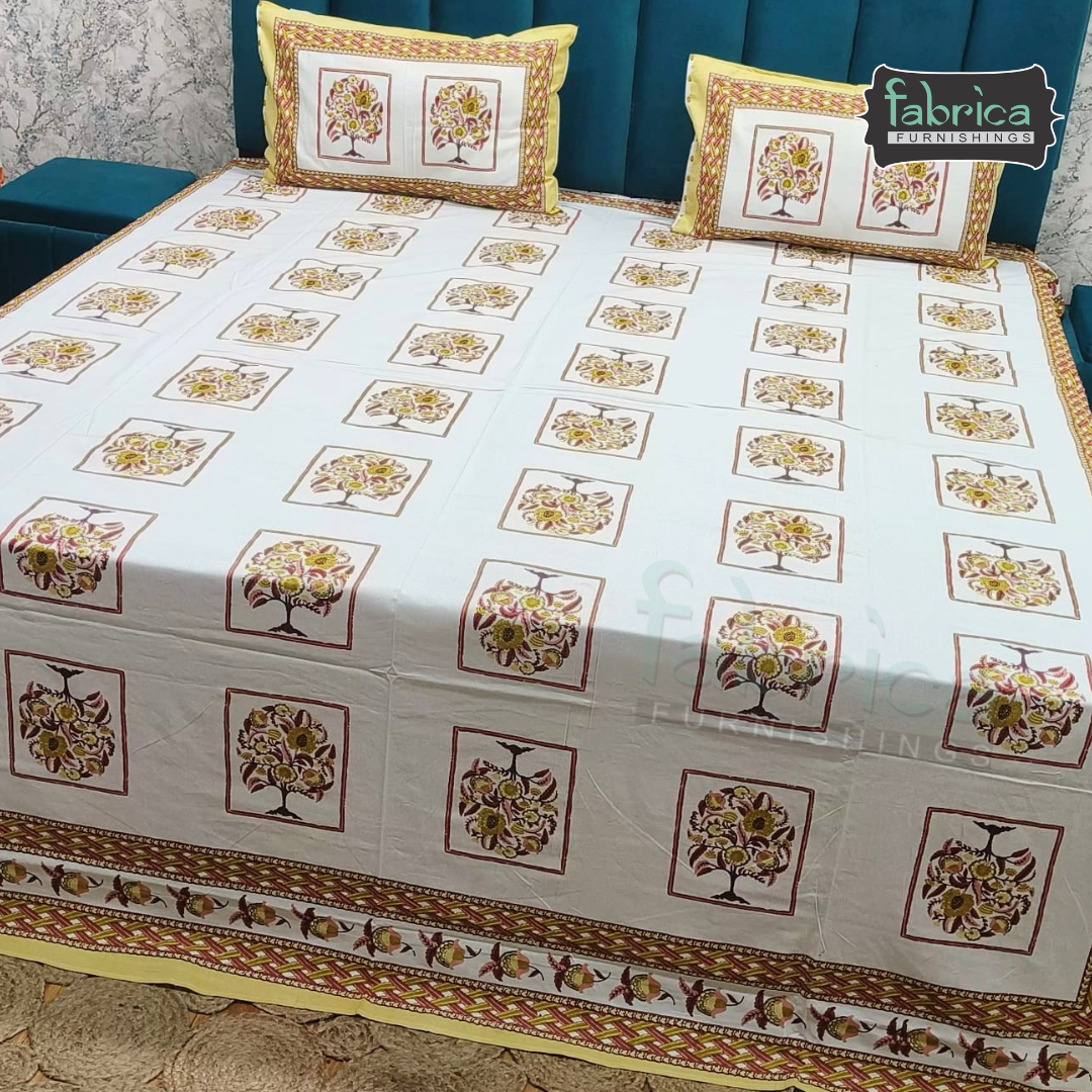 Gulnaar Double Bed Pure Cotton Printed Bedsheet Set