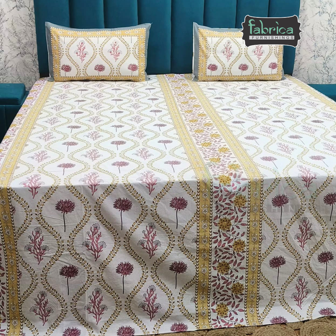 Gulnaar Printed Pure Cotton king size Bedsheet Set