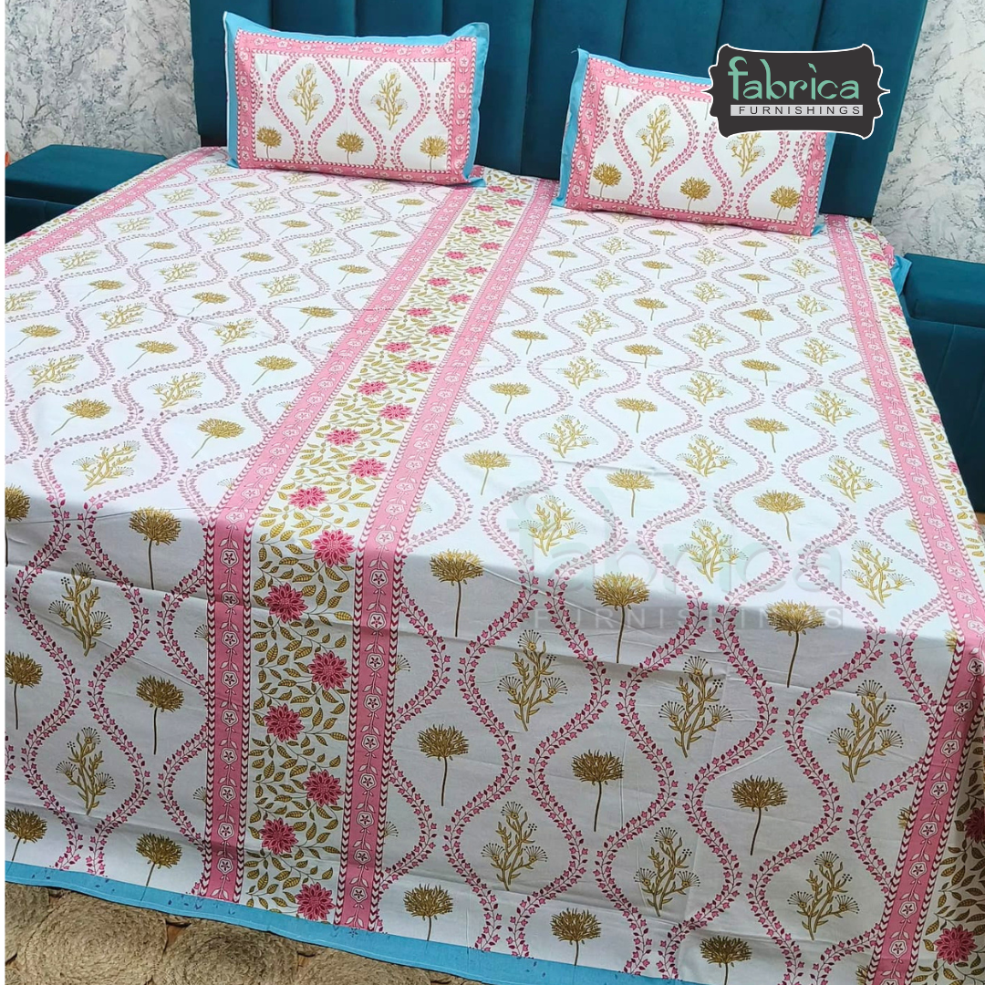 Gulnaar Double Bed Pure Cotton Printed Bedsheet Set