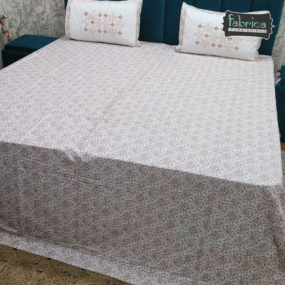 Fabrica Signature Pure Cotton King Size Printed Bedsheet with Quilted pillow covers