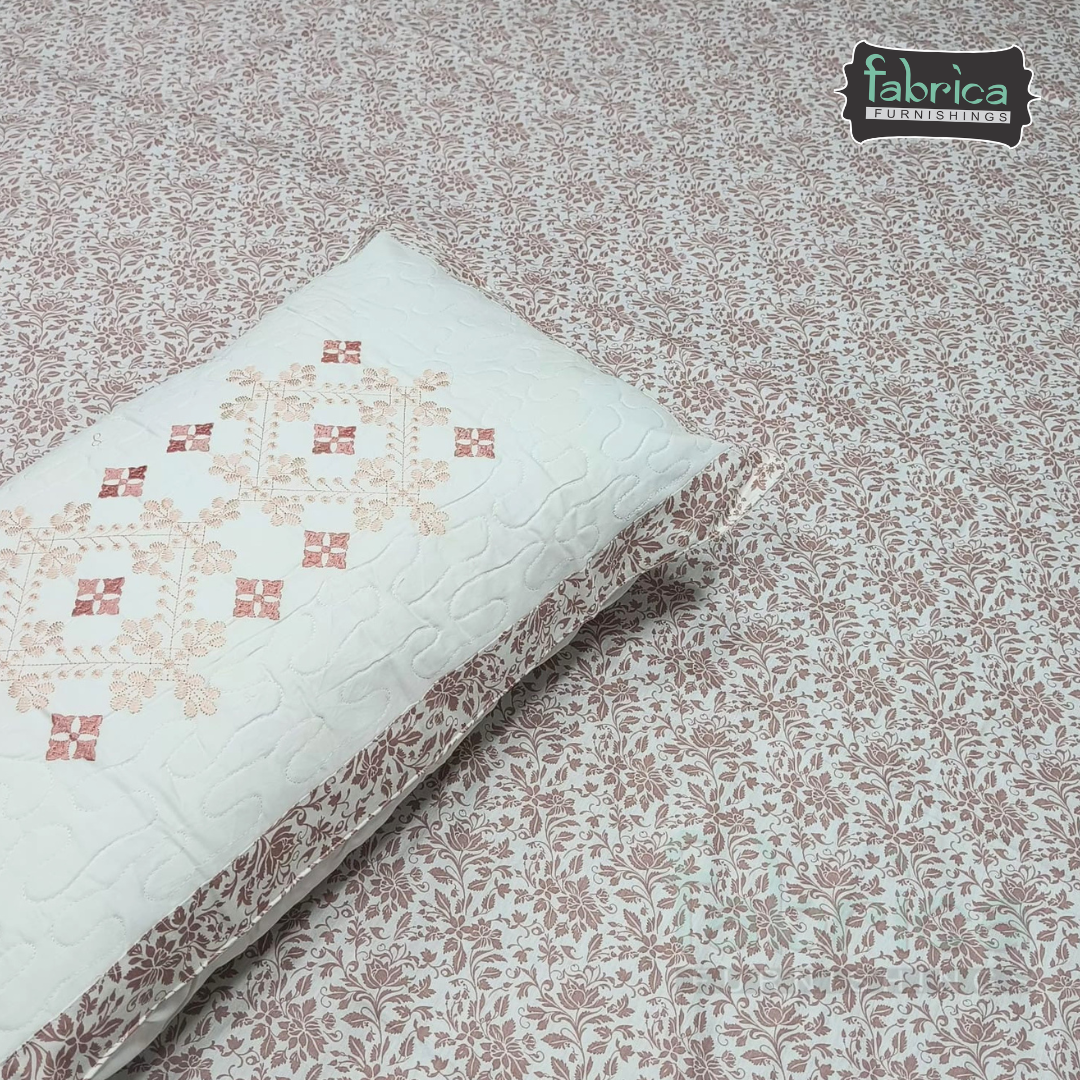 Fabrica Signature Pure Cotton King Size Printed Bedsheet with Quilted pillow covers