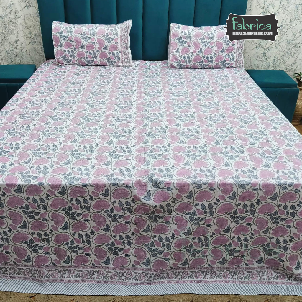 Percale Cotton Hand block Printed Super King-size Bedsheet