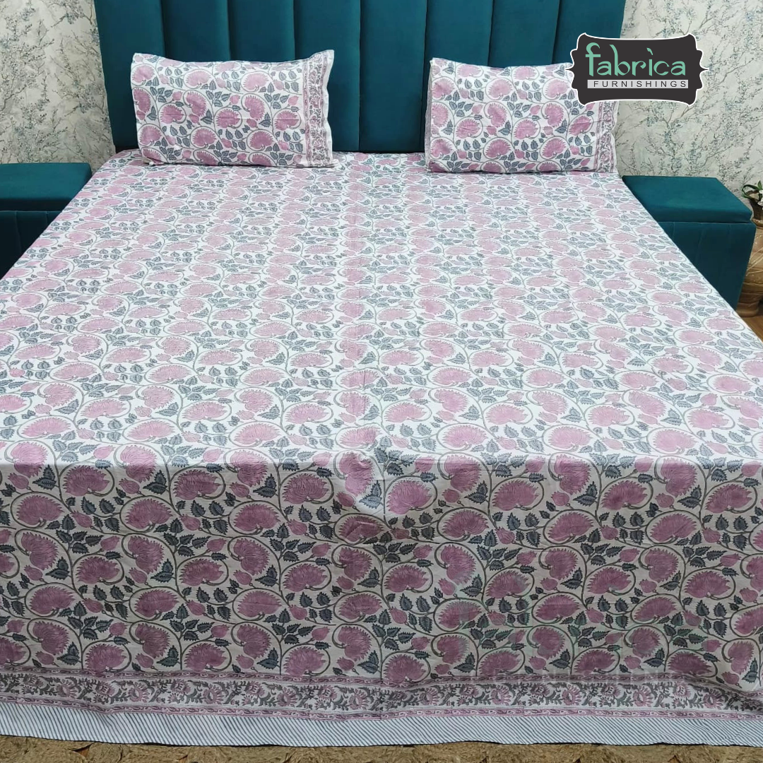 Percale Cotton Hand block Printed Super King-size Bedsheet