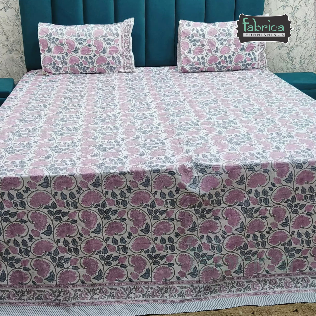Percale Cotton Hand block Printed Super King-size Bedsheet