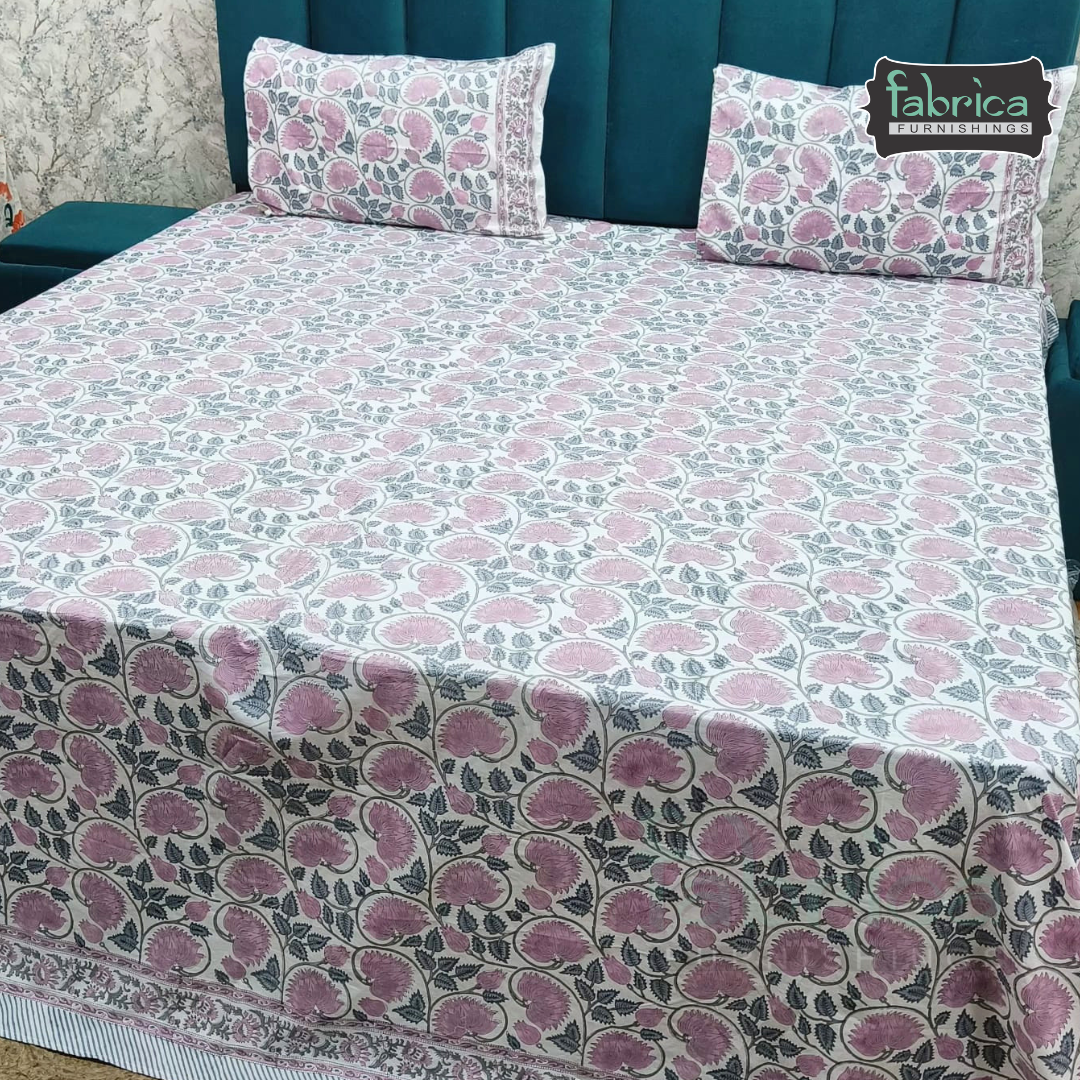 Percale Cotton Hand block Printed Super King-size Bedsheet