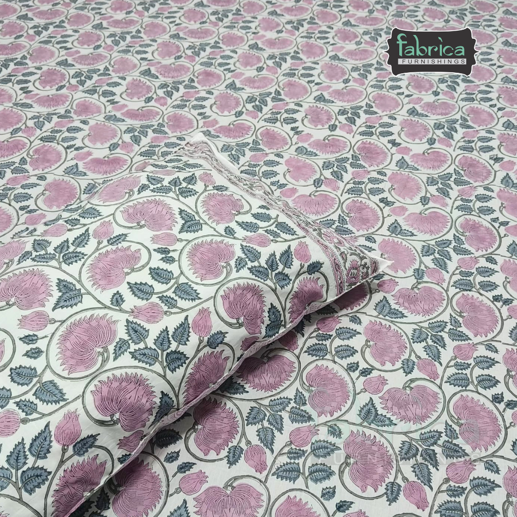 Percale Cotton Hand block Printed Super King-size Bedsheet