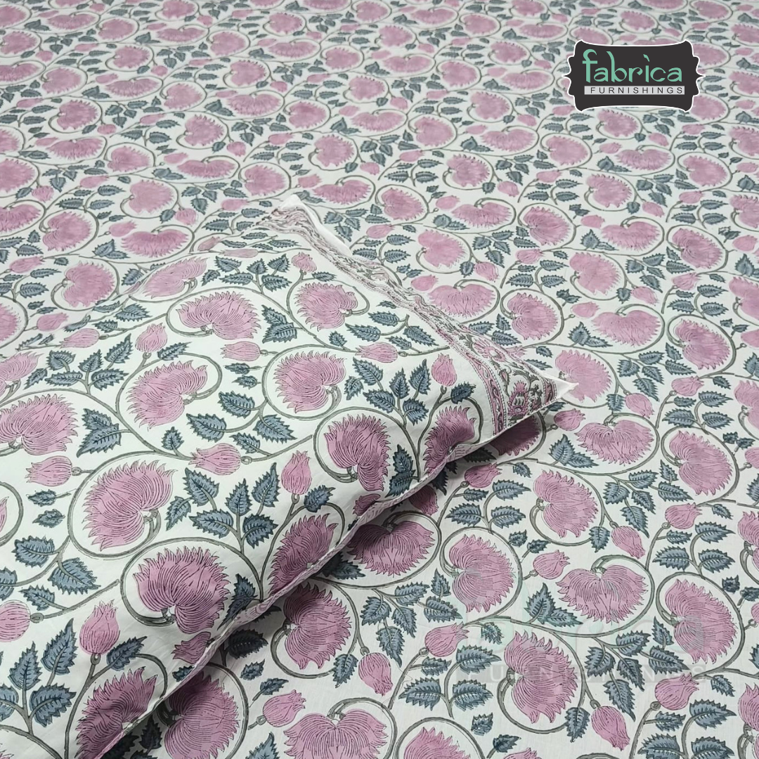 Percale Cotton Hand block Printed Super King-size Bedsheet
