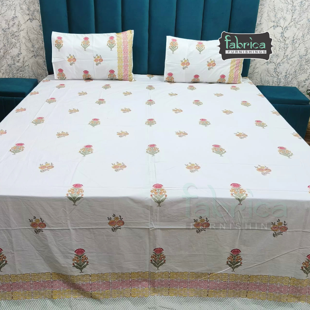 Percale Cotton Hand block Printed Super King-size Bedsheet