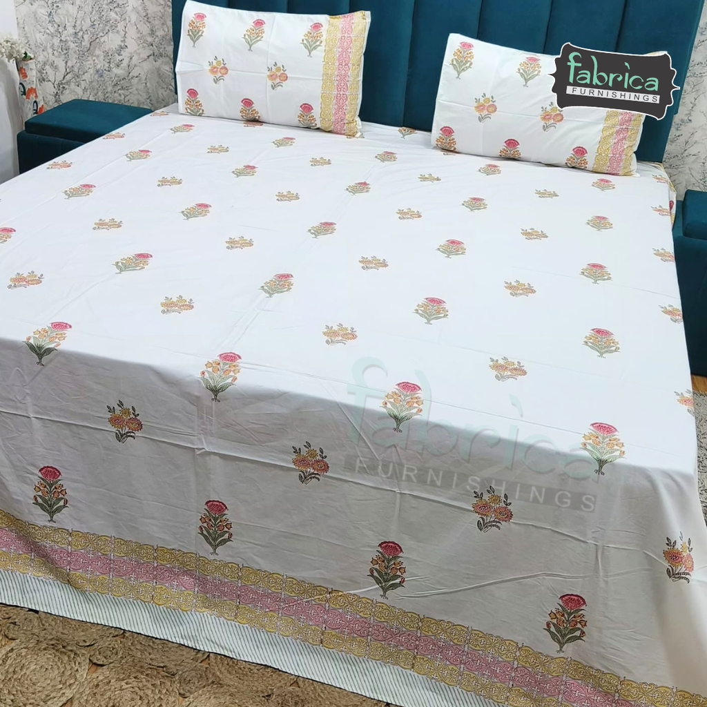 Percale Cotton Hand block Printed Super King-size Bedsheet