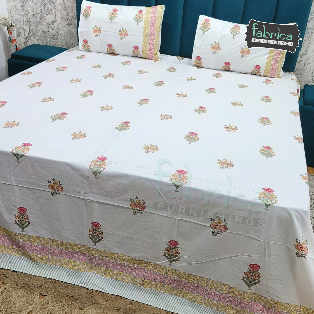Percale Cotton Hand block Printed Super King-size Bedsheet