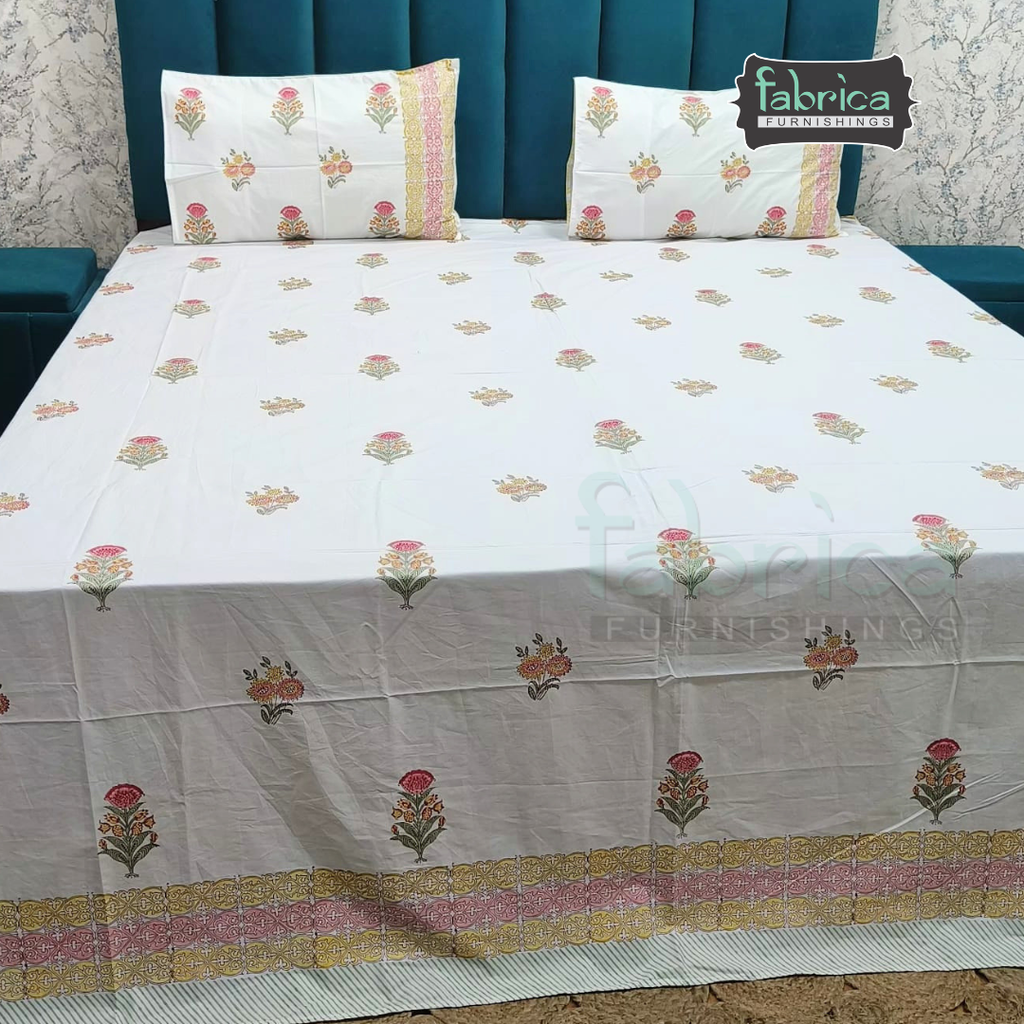 Percale Cotton Hand block Printed Super King-size Bedsheet