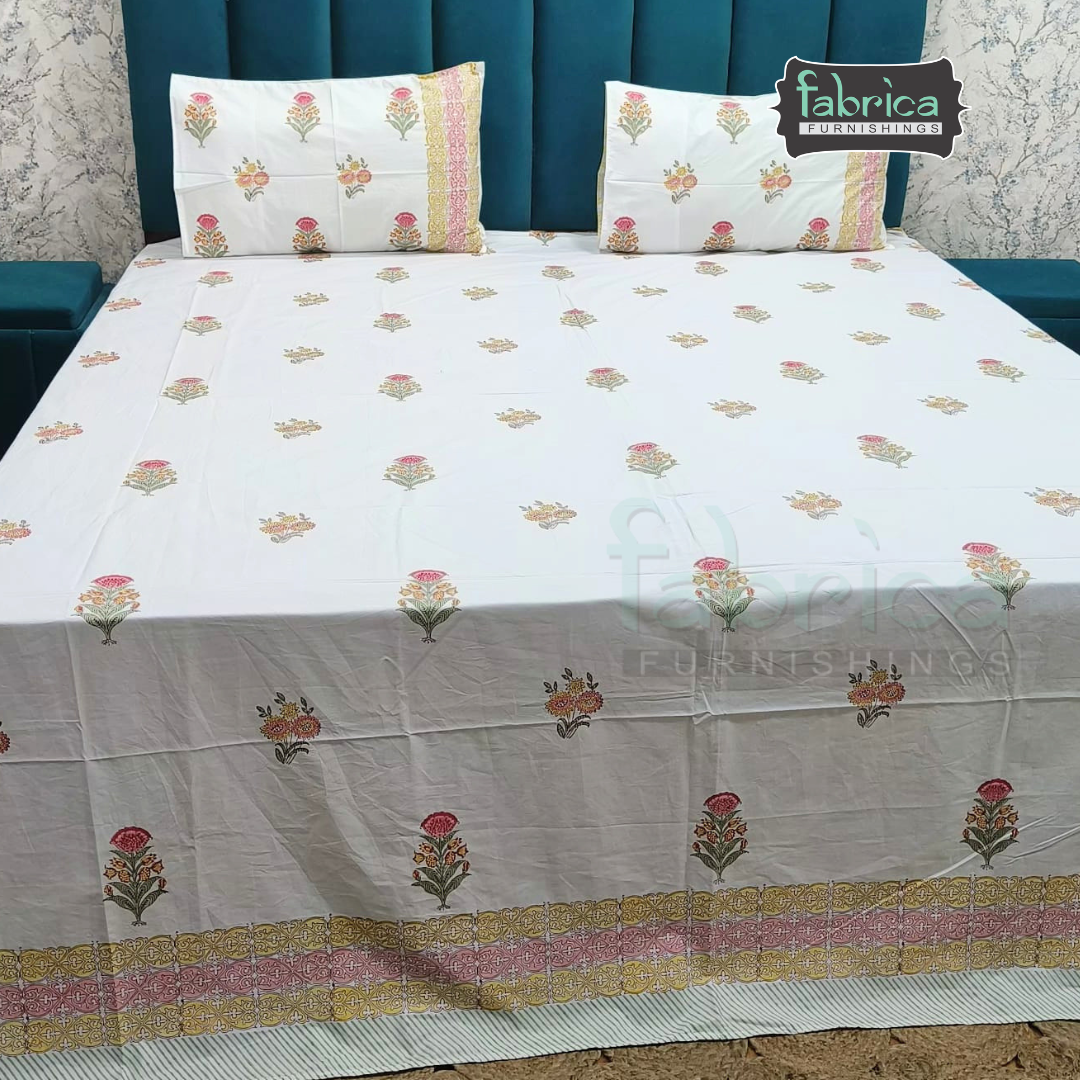 Percale Cotton Hand block Printed Super King-size Bedsheet