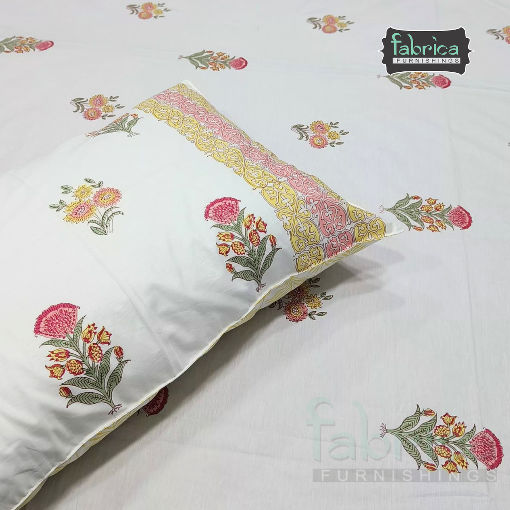 Percale Cotton Hand block Printed Super King-size Bedsheet