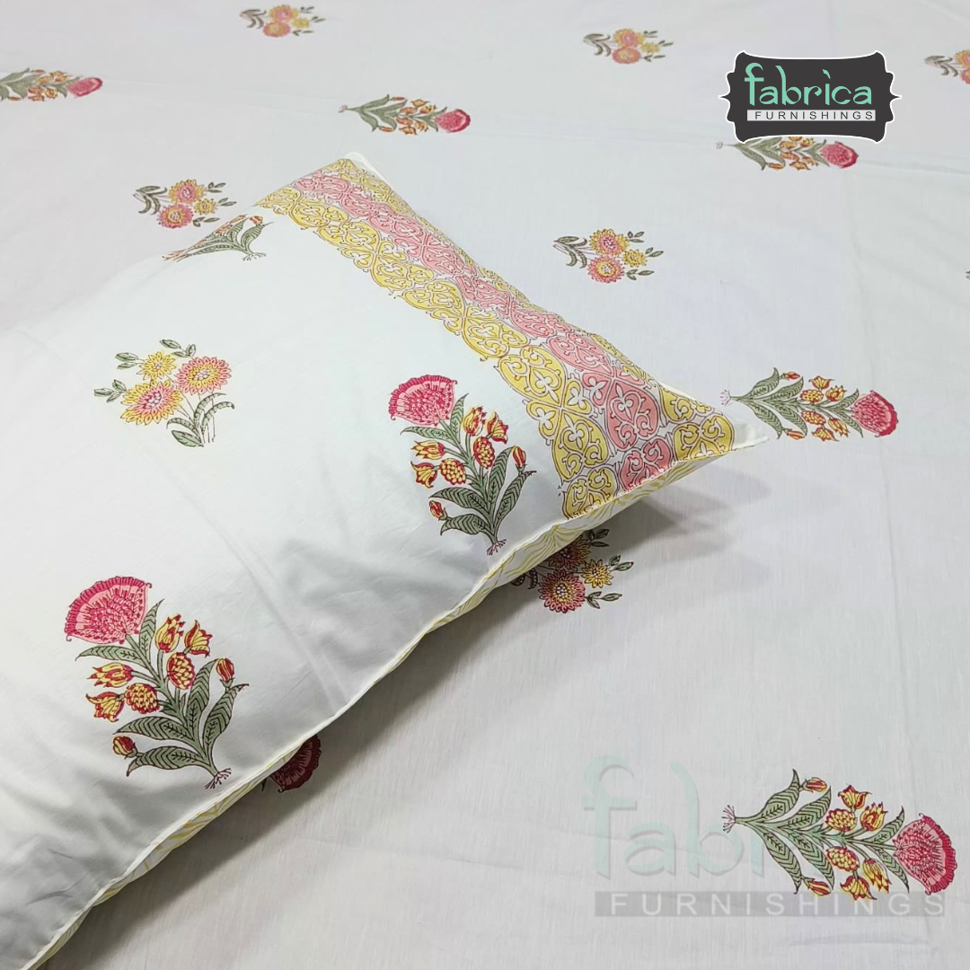 Percale Cotton Hand block Printed Super King-size Bedsheet