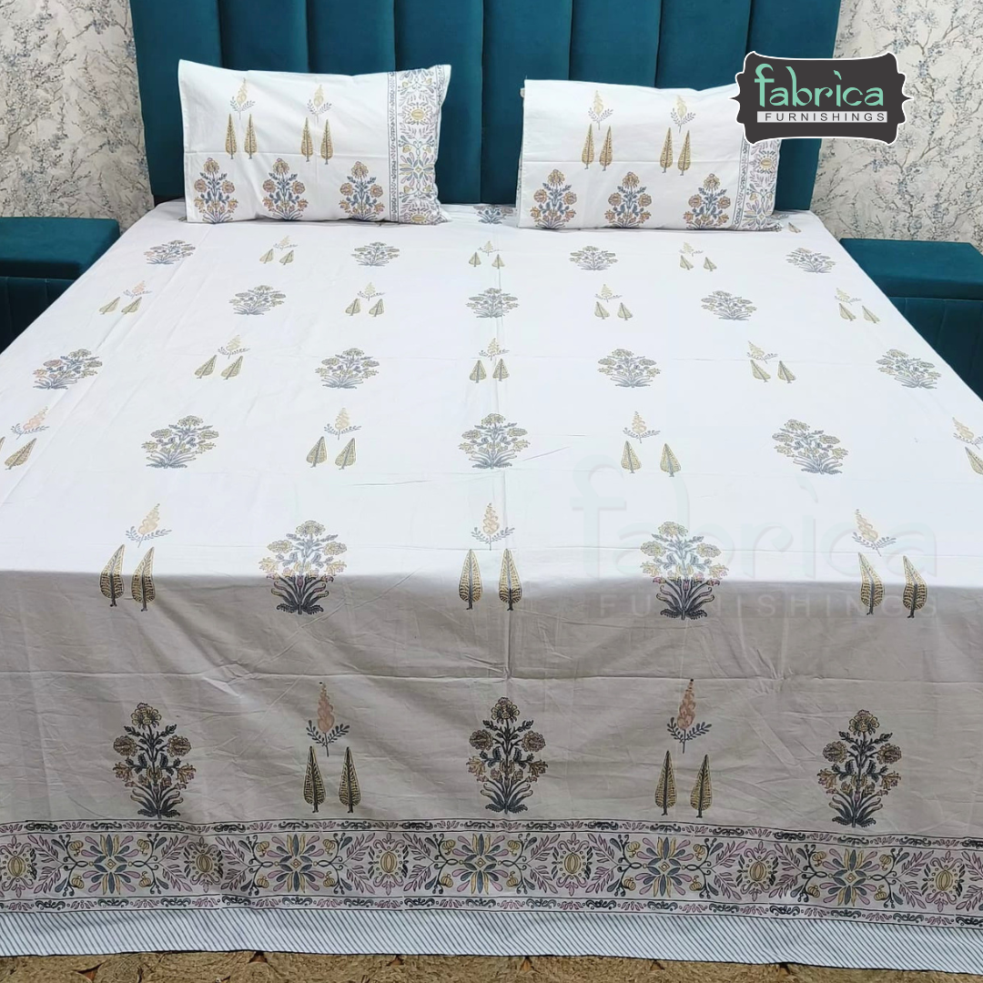 Percale Cotton Hand block Printed Super King-size Bedsheet