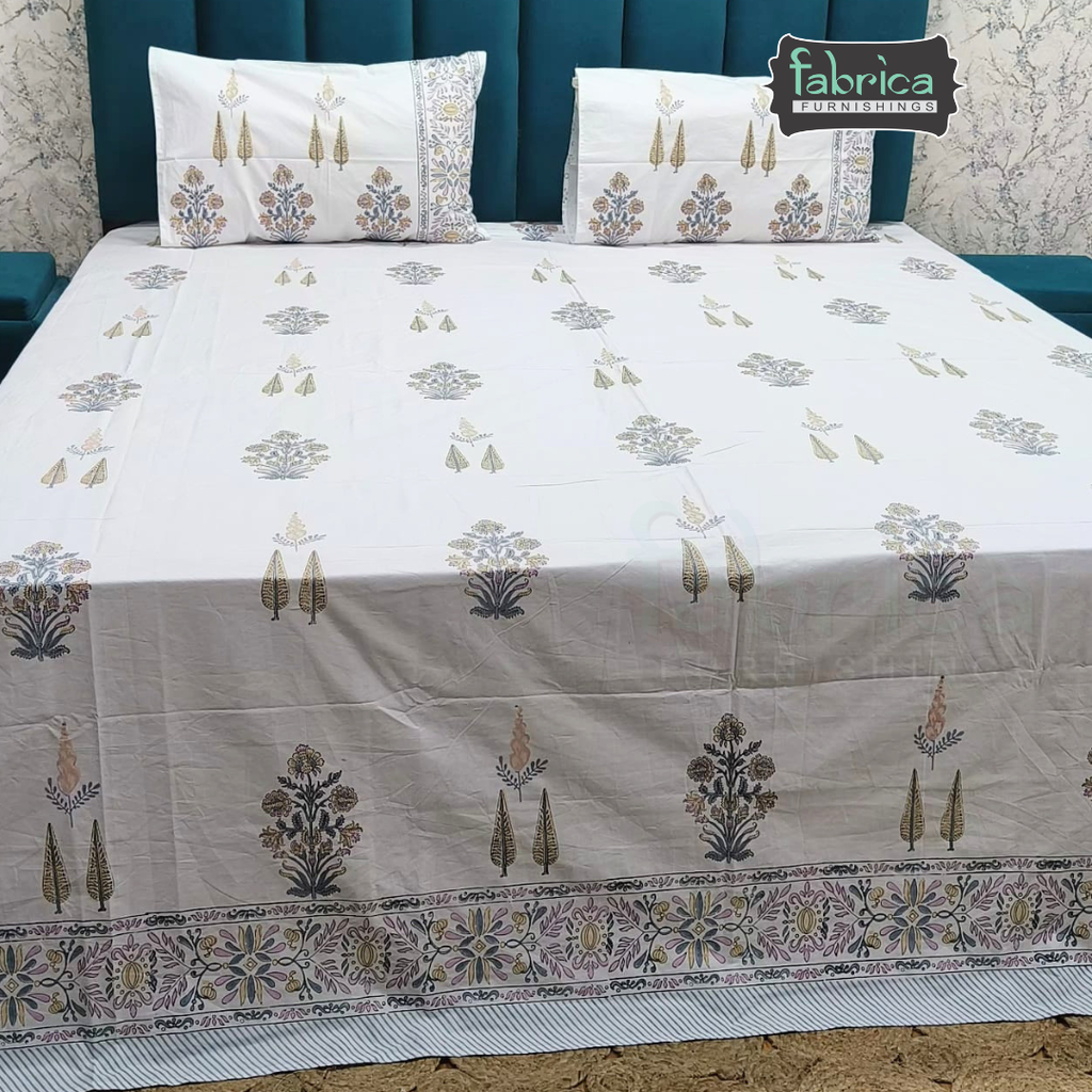 Percale Cotton Hand block Printed Super King-size Bedsheet