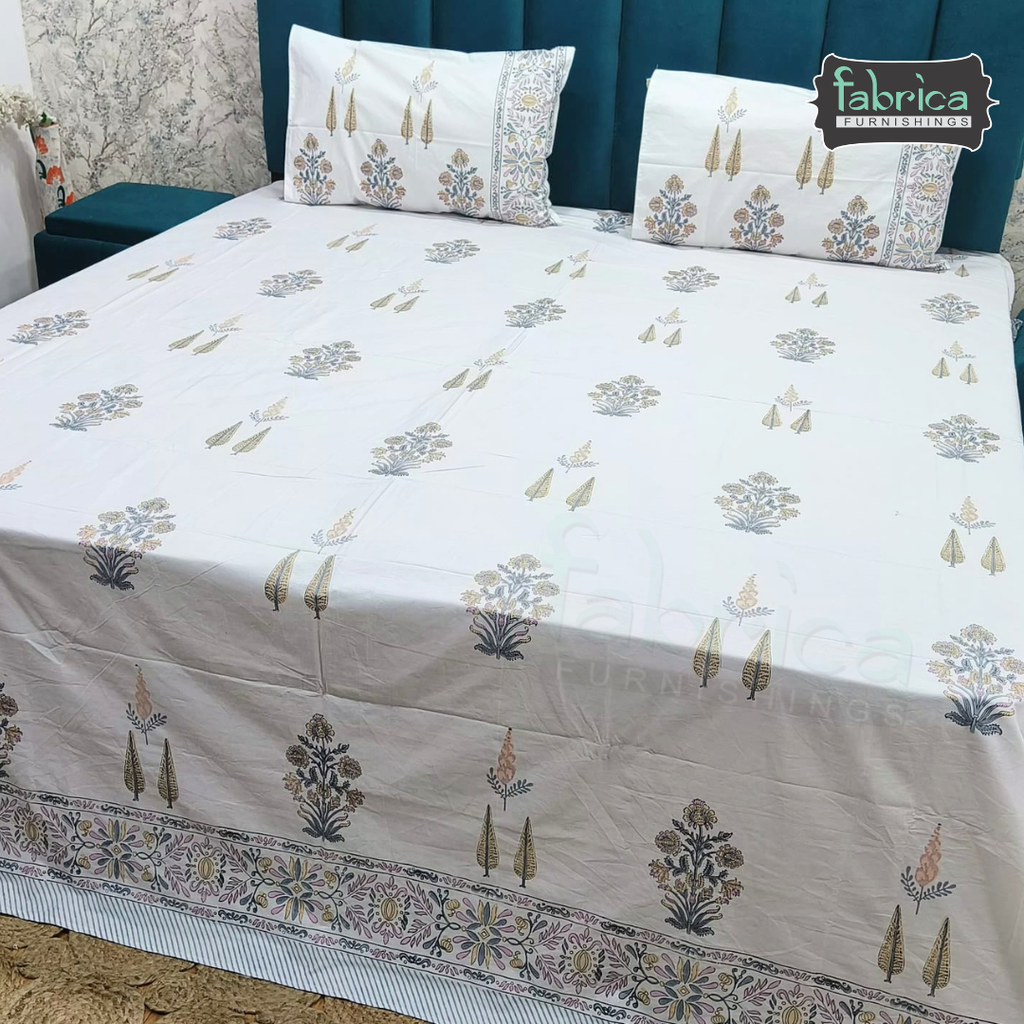Percale Cotton Hand block Printed Super King-size Bedsheet