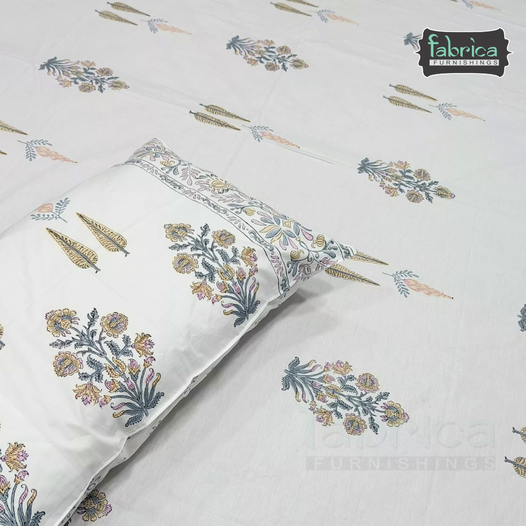 Percale Cotton Hand block Printed Super King-size Bedsheet