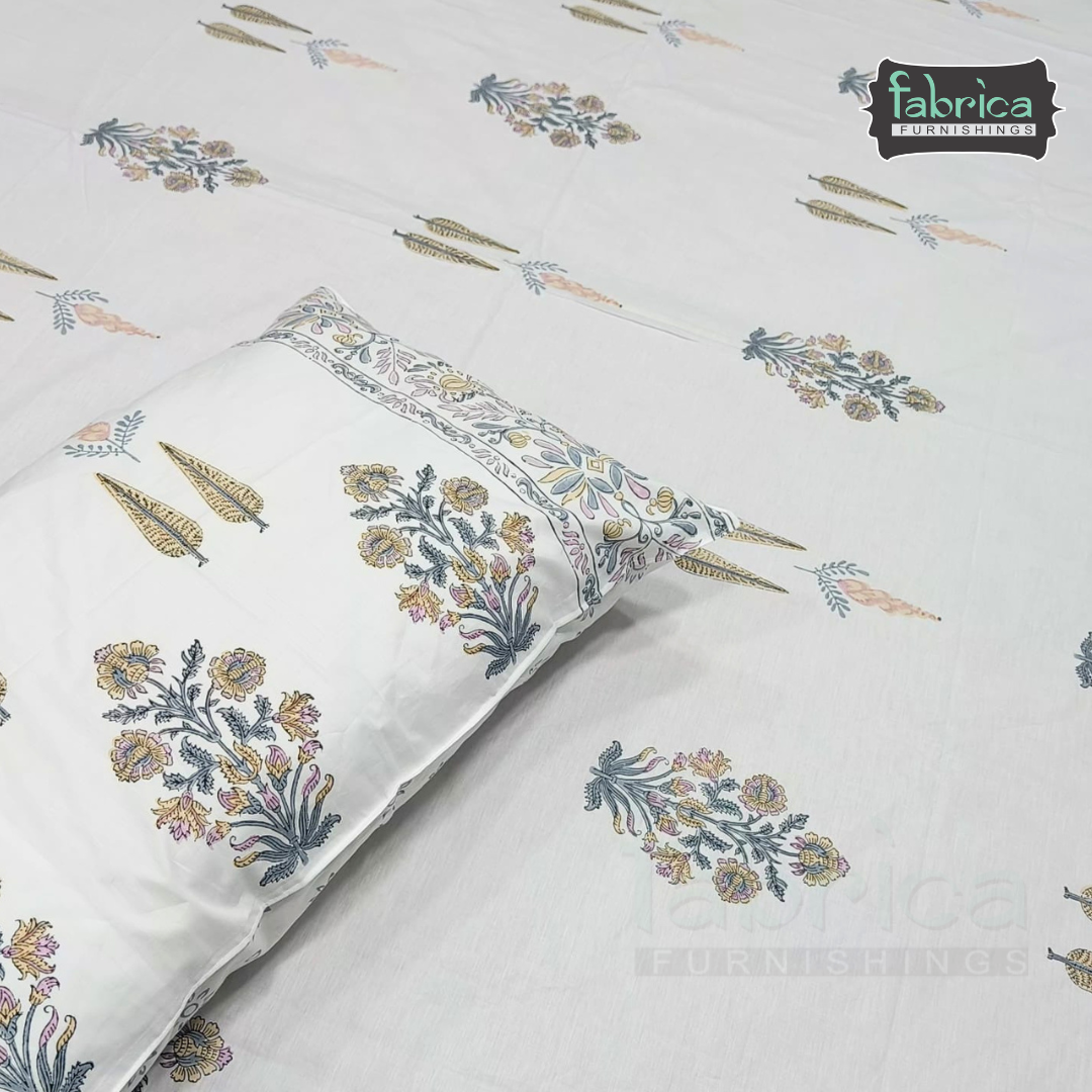 Percale Cotton Hand block Printed Super King-size Bedsheet