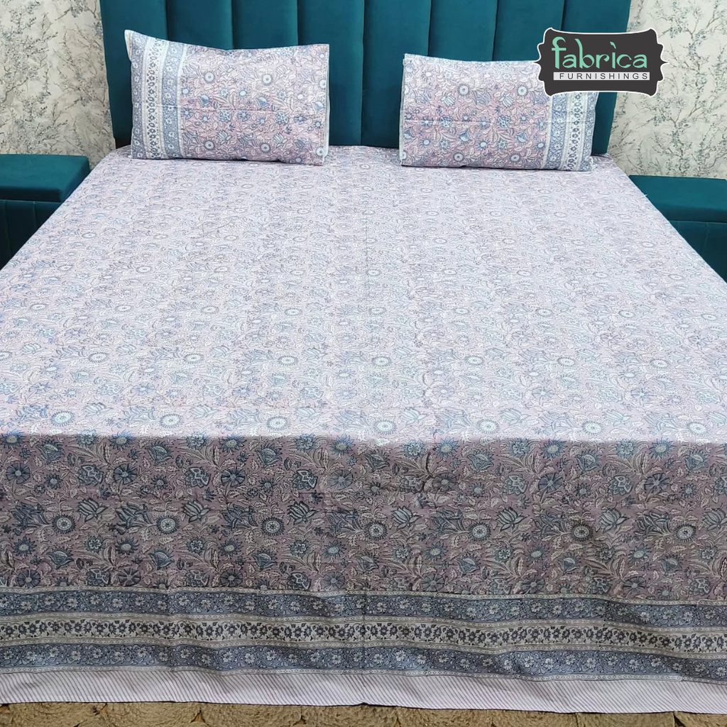 Percale Cotton Hand block Printed Super King-size Bedsheet