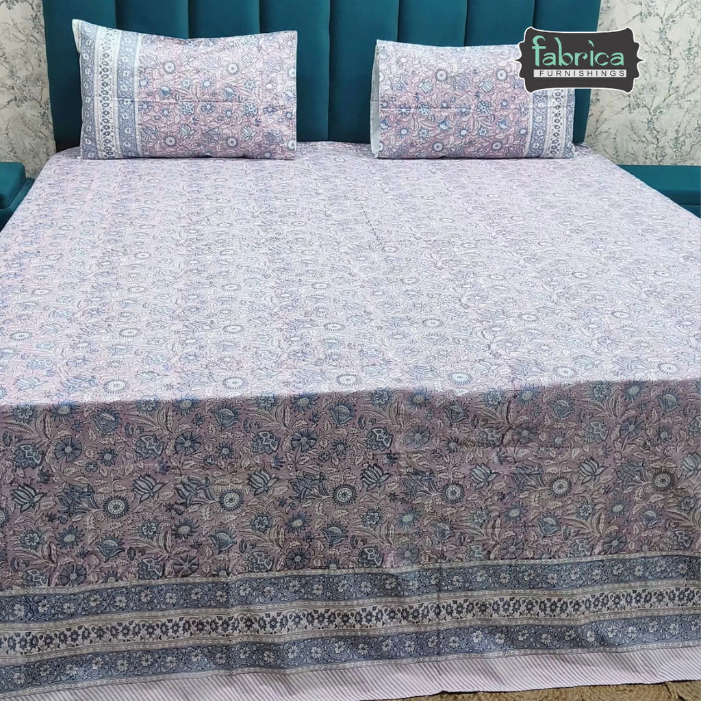 Percale Cotton Hand block Printed Super King-size Bedsheet