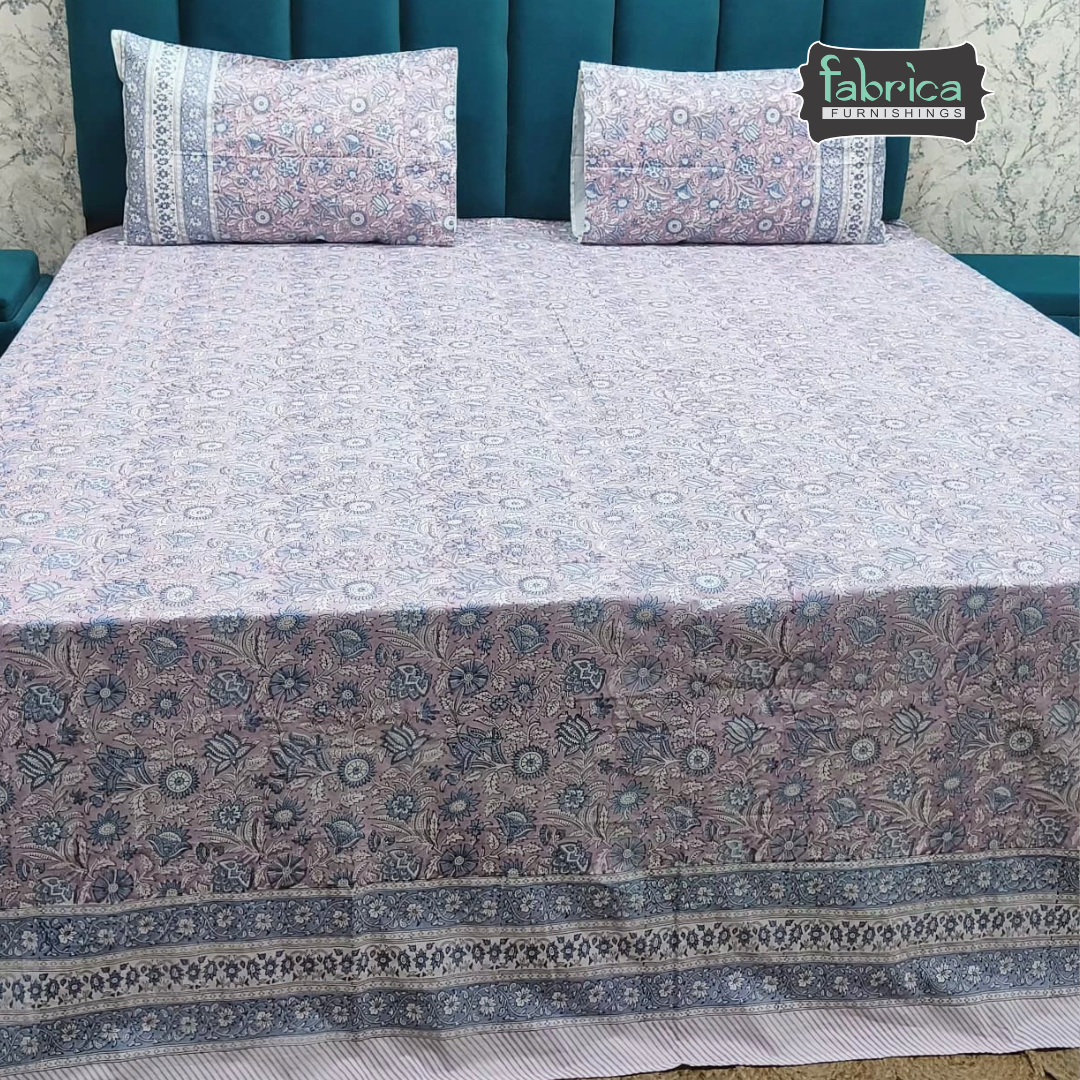 Percale Cotton Hand block Printed Super King-size Bedsheet