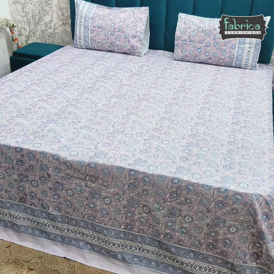 Percale Cotton Hand block Printed Super King-size Bedsheet