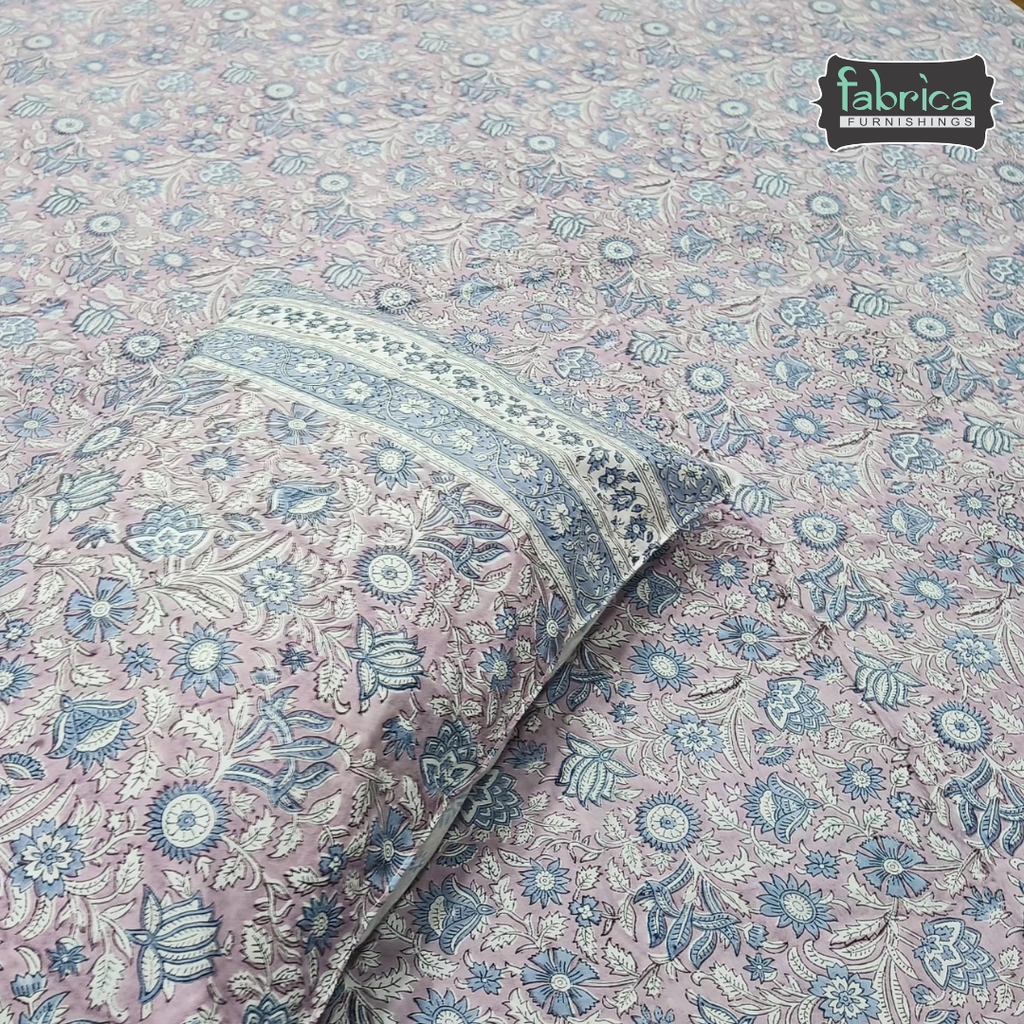 Percale Cotton Hand block Printed Super King-size Bedsheet