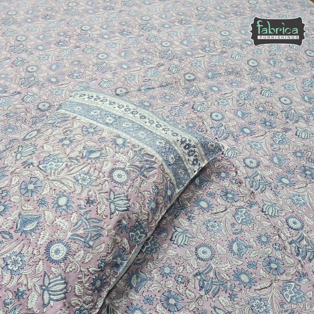 Percale Cotton Hand block Printed Super King-size Bedsheet