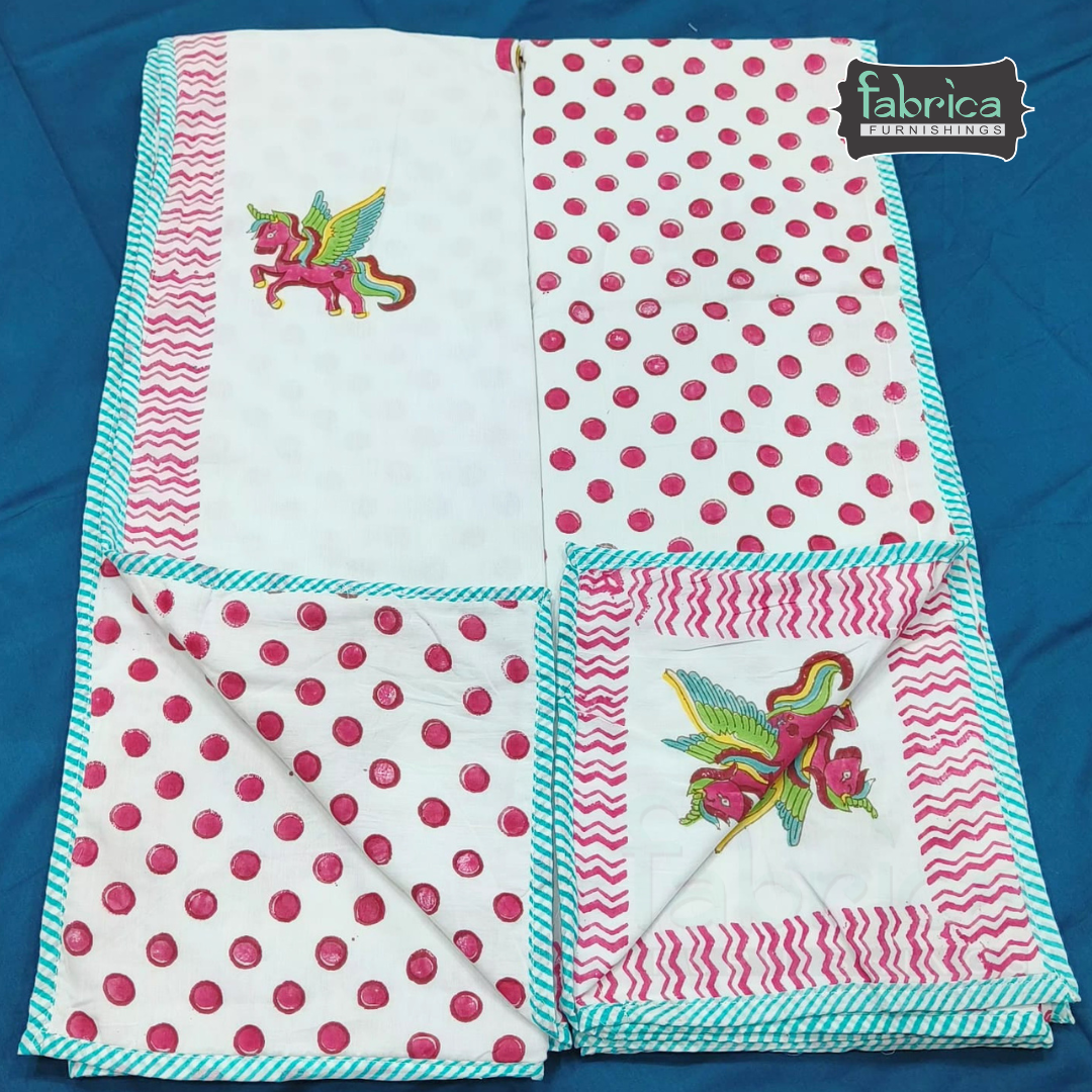 Tiny Bliss Mul -Mul cotton HandblocK Printed Ac Dohar Pair