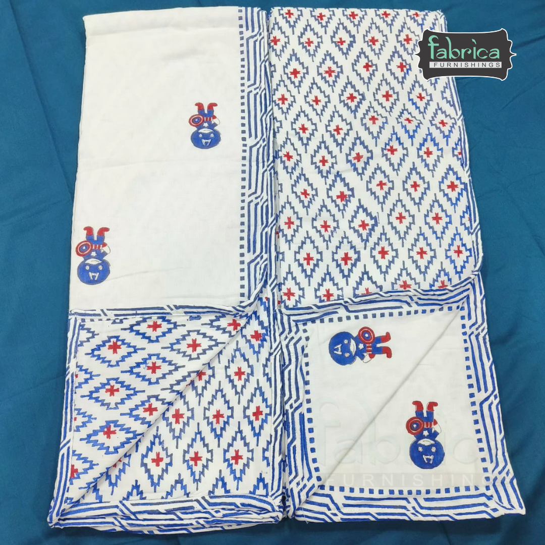 Tiny Bliss Mul -Mul cotton HandblocK Printed Ac Dohar Pair