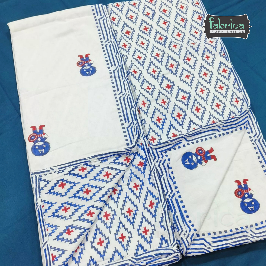 Tiny Bliss Mul -Mul cotton HandblocK Printed Ac Dohar Pair
