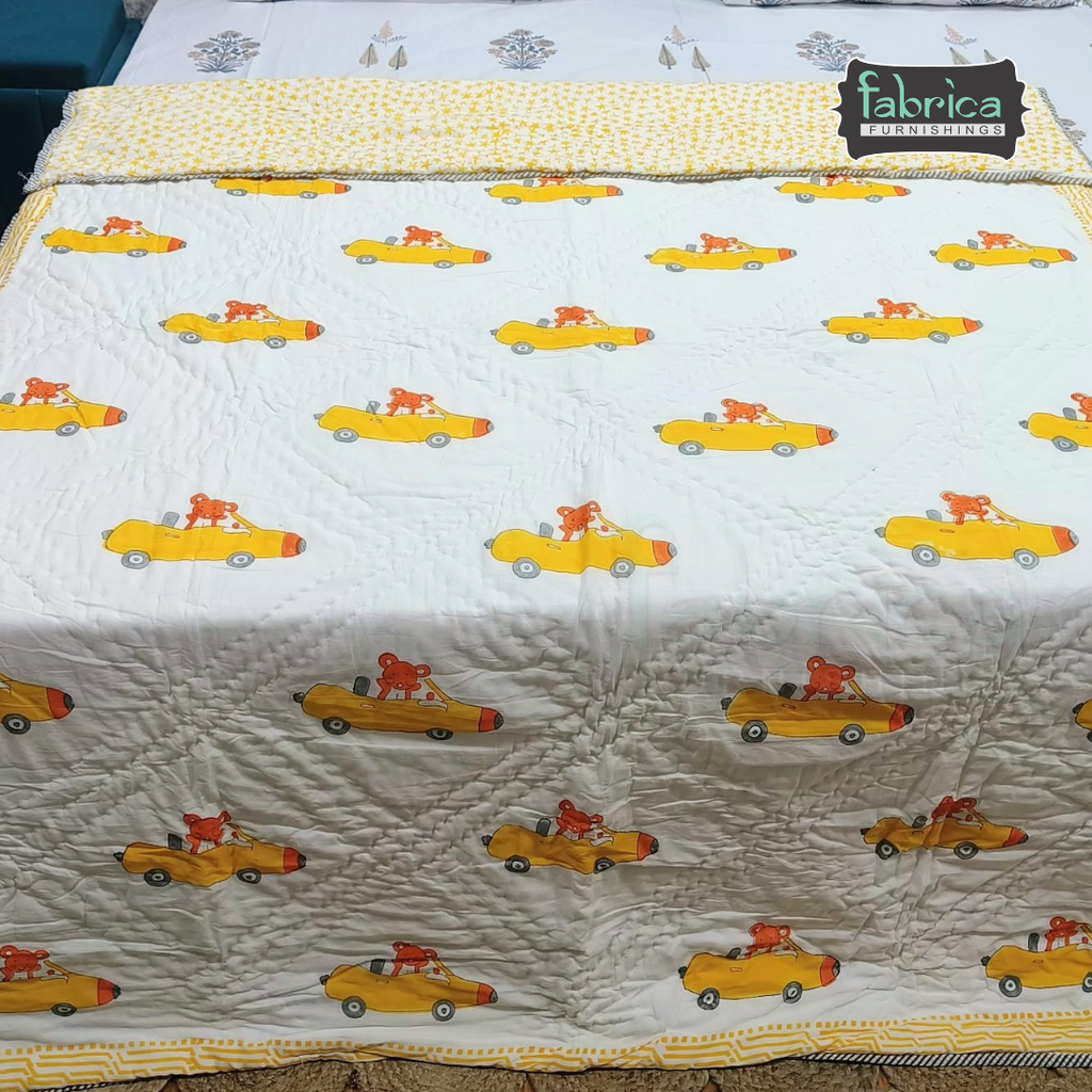 Cuddle Clouds Handblock Printed Single Bed Ac Mul-Mul Quilt