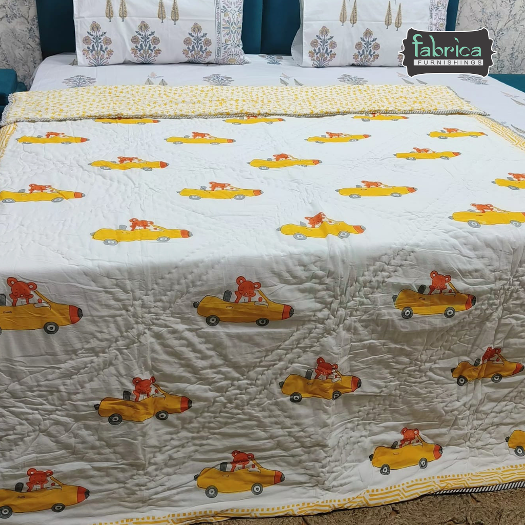 Cuddle Clouds Handblock Printed Single Bed Ac Mul-Mul Quilt