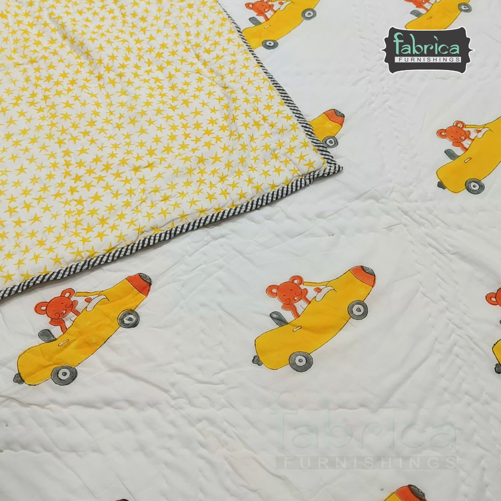 Cuddle Clouds Handblock Printed Single Bed Ac Mul-Mul Quilt