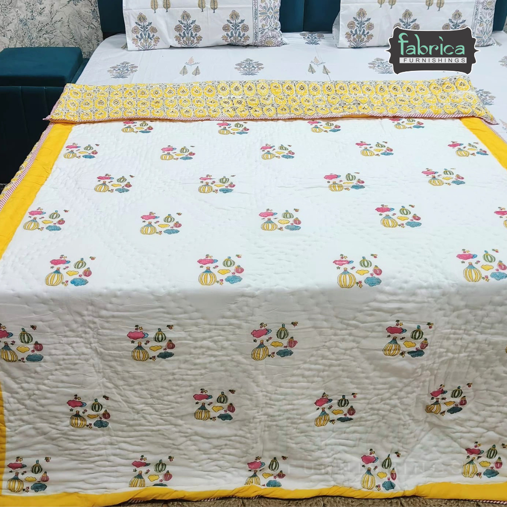 Cuddle Clouds Handblock Printed Single Bed Ac Mul-Mul Quilt