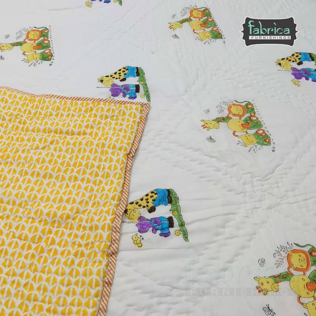 Cuddle Clouds Handblock Printed Single Bed Ac Mul-Mul Quilt