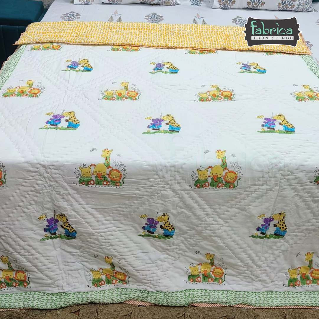 Cuddle Clouds Handblock Printed Single Bed Ac Mul-Mul Quilt