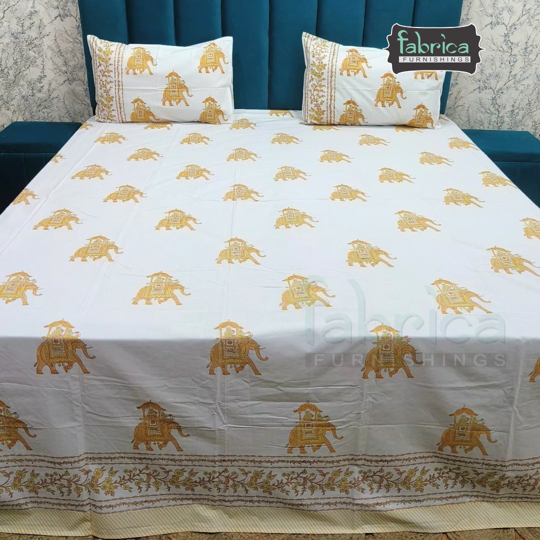 Percale Cotton Hand block Printed Super King-size Bedsheet