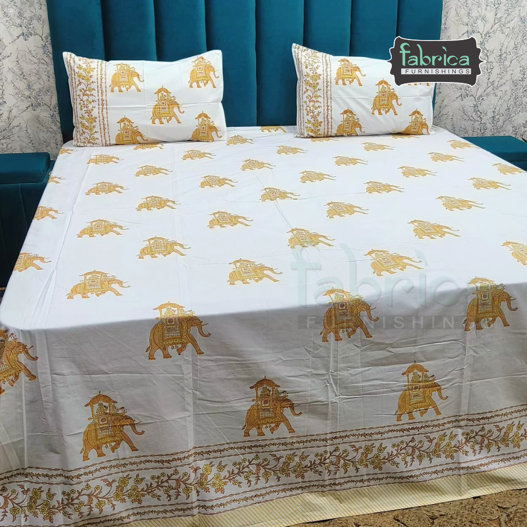 Percale Cotton Hand block Printed Super King-size Bedsheet