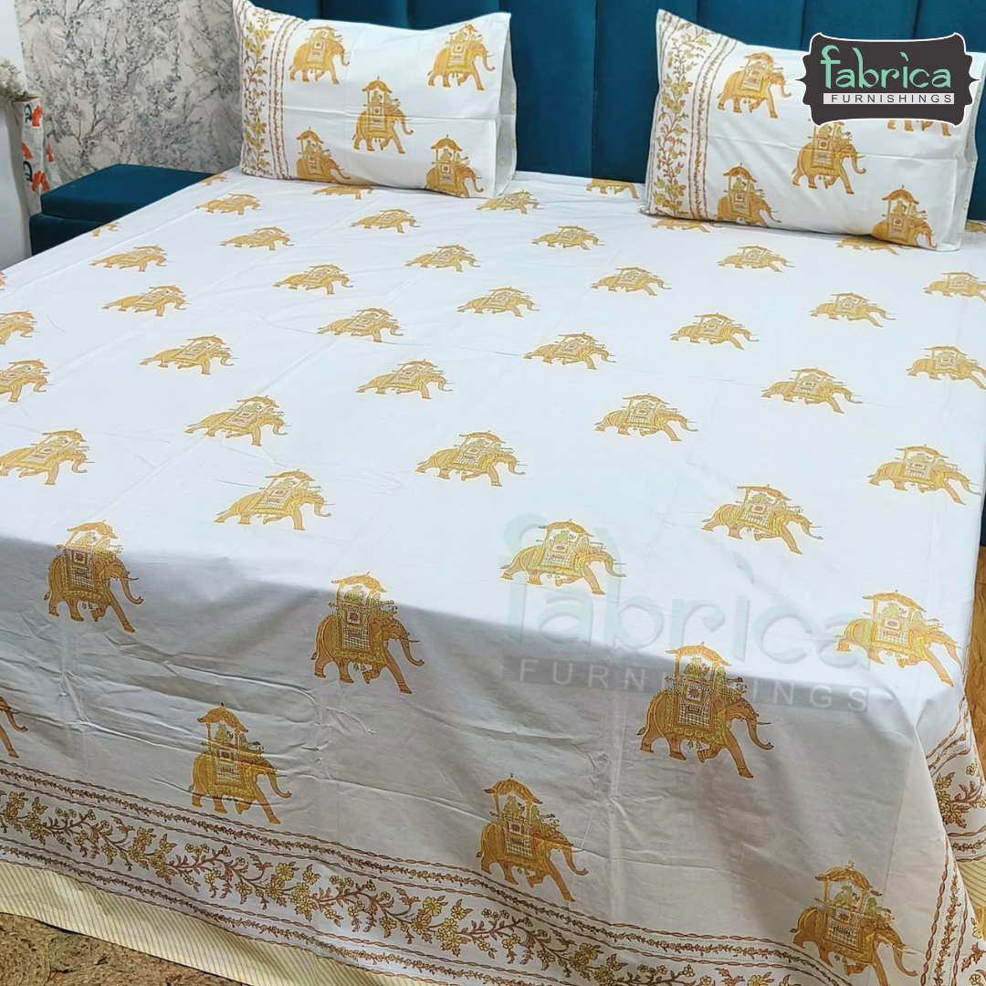 Percale Cotton Hand block Printed Super King-size Bedsheet